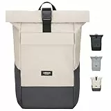 LARKSON Rucksack Damen Herren Beige Grau - No 4 - Rolltop Backpack mit Laptopfach Uni, Arbeit & Fahrrad - Großer Reiserucksack - Wasserabweisend