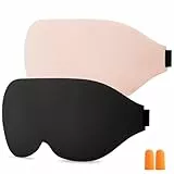 URAQT 2 Stück 3D Schlafmaske für Seitenschläfer, 3D Schlafmaske mit Augenmulden, Augenmaske zum Schlafen ohne Augendruck, für Männer Frauen mit Verstellbar Gummiband, 1 Paar Ohrstöpseln, Schwarz+Rosa