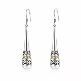 MetJakt Damen Ohrringe 925 Sterling Silber Hängend mit Perlen Vintage Antik Stil Tropfen Perlmutt Naturstein Perlen Lang Earrings für Frauen (Perlen)
