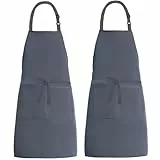 XIEJINJIA 2er-Pack Verstellbare Canvas Schürzen mit 2 Taschen Kochschürze Kochen Backen Garten für Frauen Männer Grau