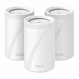 TP-Link Deco BE65 Wi-Fi 7 Mesh WLAN Set(3 Pack), Tri-Band 5760 Mbit/s (6 GHz) + 2880 Mbit/s (5 GHz) + 574 Mbit/s (2,4 GHz), 6 Streams, 4× 2,5G Ports, 1× USB 3.0