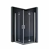 SONNI Duschkabine 80 x 80 cm Eckeinstieg falttür beide Seiten faltbar Duschabtrennung Faltdusche NANO Glas Doppel Duschtür Höhe 195cm Drehfalttür