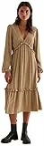 NA-KD Damen Midi-Rüschenkleid mit Ballonärmeln Lässiges Kleid, Dunkelbeige, 38
