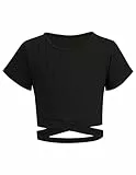 Arshiner Mädchen T-Shirt Kurze Kinder Sommer Bauchfrei Shirts Tops Freizeit Mode Tshirts für Mädchen 9-10 Jahre Schwarz