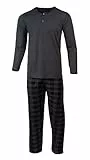 HEYO Schlafanzug Herren Lang Pyjama Baumwolle Zweiteiliges Set Langarm Shirt Lange Karierte Pyjamahose (DE/NL/SE/PL, Alphanumerisch, XL, Regular, Regular, Standard, Dark Grey)