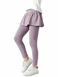 LOLANTA Mädchen Leggings, Baumwoll-Stretch-Leggings mit Rüschenrock, lässiger Alltags-Hosenrock für Kinder, Lila, 6-7 Jahre, 130