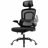 Farini Ergonomischer Stuhl Büro Computer Stuhl mit Rollen Schreibtisch für Bequemer Home Office Höhenverstellbar Chefsessel Bürostuhl mit Kopfstütze, Schwarz