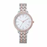 Comtex Damen Armbanduhr, Zweifarbiges Design Roségold, Kristallbesetzt, Weißes Zifferblatt