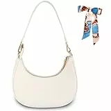 Umhängetasche Damen Hobo Bag Halbmond Schultertasche mit Reißverschluss PU Leder Retro Achsel Tasche Y2k Fashion Handtaschen Geschenk für Frauen Dating Reisen Party Einkaufe (HALFMOON-Weiß)