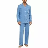 U2SKIIN Schlafanzug Herren lang 100% Baumwolle Herren Pyjamas Set Herrenschlafanzug Langarm Schlafanzug Männer Nachtwäsche Loungewear Sleepwear (Graublau, L)