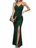 Missufe Damen Abendkleider Partykleid Wickelkleid Spaghettiträger Ärmellos Schlitz Cocktail Maxi Lang Hochzeit Ballkleid (Grün, X-Klein)