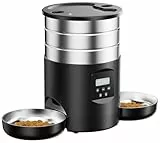 Futterautomat Katze 2 Näpfe Katzenfutter Automat: Edelstahl Futterspender Katze Programmierbarem Timer - 5L Hund Futterautomaten - Trockenfutterspender Zwei Stromquellen - für Klein/Mittlere Haustiere