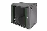 DIGITUS Netzwerkschrank – 19 Zoll Rack – 12HE – 450 mm Tiefe – 320 mm maximale Nutztiefe – Wandmontage – Traglast 60kg – Sicherheitsglastür – Dynamic Basic Serie – Schwarz