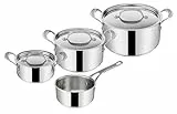 Tefal Jamie Oliver by Tefal Cook's Classics 7-teiliges Edelstahl-Set, Kasserolle 16 cm, Kochtöpfe mit Deckel 16/20/24 cm, Induktion, Backofenfest, E307S734