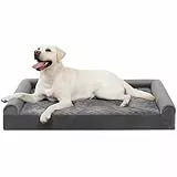 KSIIA Hundebett Grosse Hunde, Orthopädisches Hundebetten 121x76x18cm Hundesofa Bezug abnehmbar waschbar, XXL Hundekorb mit DREI erhöhte Ränder, Hundecouch rutschfeste Unterseite, Grau