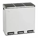 SVITA TM3X18 Mülleimer mit 3 Fächern Papierkorb 54L Treteimer Abfalleimer Recycling Mülltrennung 3 x 18 Liter pulverbeschichteter Stahl Weiß mit Griffen