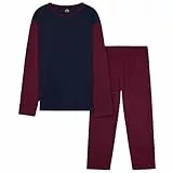 CityComfort Warme Schlafanzug Herren Lang, 2-Teiliges Pyjama Set - Geschenke für Herren Teenager (Burgund/Marineblau, XXL)