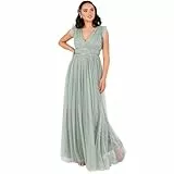 Anaya with Love Women's Maxi Dress Ladies Cap Sleeve V-Neck Satin Detail Tulle A-line Bridesmaid Wedding Guest Occasion Prom Ball Gown, Frostgrün 44
