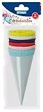 Stylex 6 Mini Zuckertüten, circa 12 cm groß aus Glanzkarton, mit Krepppapierverschluss, ideal für den Schulanfang 47173 mehrfarbig