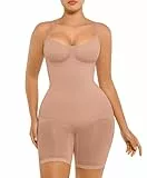 FeelinGirl Shapewear Damen Body Shaper Bauchweg Sculpting Nahtloser Atmungsaktiver Bodysuit mit Verstellbarem Schultergurt Überbrust V-Ausschnitt Beige 5XL