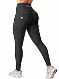 YEOREO CoreFlex Sport Leggings Damen Mit Taschen Invisible Scrunch Butt Gym Leggings High Waist Boom Booty Seamless Push Up Blickdicht Yoga Sport Leggings Schwarz S