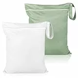 Maxmoc 2 Stück Nassbeutel,Wasserdicht Wäschesack 36x30cm,Wiederverwendbare Nasstasche Reise,Wetbag Schwimmsachen mit Reißverschluss,für Windeln Badeanzüge Strandtücher Schmutzige(Grün + Weiß)
