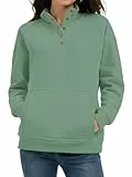 Cuptacc Sweatshirt Damen Stehkragen Pullover Damen Henley Langarm Oberteile Mit Taschen Enthält Baumwolle Hellgrün XXL 50-52