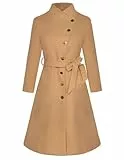 GRACE KARIN Klassischer Oberbekleidungsmantel mit Revers und Gürtel Midimantel in A-Linie mit Stehkragen Khaki L
