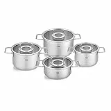 Fissler Pure Collection/Edelstahl-Kochtopfset, 4-teilig, Töpfe mit Glas-Deckel (3 Kochtöpfe,1 Bratentopf) - Induktion