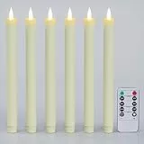 Eldnacele LED Stabkerzen mit Fernbedienung, Timer und Dimmer, 24,5 cm batteriebetriebene flammenlose Kerzen aus Kunststoff, 6er Set elfenbeinfarbene flackernde Kerzen für Weihnachten, Hochzeiten