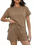 IWOLLENCE Hausanzug Damen Zweiteiler Sport Set Loungewear Damen Tracksuit mit Elastischem Bund und Taschen (Dunkel-Khaki, L)