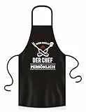 YORA Grillschürze für Männer Vatertagsgeschenk - Kochschürze lustig [inkl. Urkunde] - lustige Geschenke zum Vatertag - Geschenkideen Opa & Papa - Leute (Motiv: Der Chef grillt)