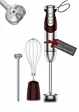 Megawise 3-in-1-Stabmixer – 12 Geschwindigkeiten, inkl. leistungsstarkem Mixstab, Schneebesen und Milchaufschäumer (rot)