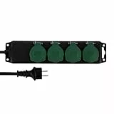 REV Steckdosenleiste - Mehrfachsteckdose 4-Fach IP44, ideal für Garten & Terrasse, Kabel 1,4m, max. 3500W, schwarz-grün