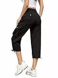 Hose Damen 3/4 Sommer Casual Cargohose Caprihose Jogginghose Comfy Stretch Leichte Outdoor Sport Reise Wanderhose Mit 6 Taschen (Schwarz, M)