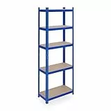 Relaxdays Schwerlastregal, HBT 180x60x30 cm, bis 500 kg, 5 Ebenen, Keller, Garage, Lagerregal zum Stecken, Stahl, blau