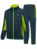 Little Donkey Andy Herren Trainingsanzug Jogginganzug Set Lässig Leichter Sportanzug mit Vollverschluss Jacke & Hose für zu Hause, Freizeit und Gym Dunkelblau/Apfelgrün L