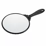 minkissy Handspiegel Retro- Griff Weinlese- Handspiegel Geprägte Oval Spiegel Tragbarer Make- Up- Spiegel für Frauen Mädchen Schwarz