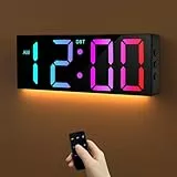 HAITANG Digitale Wanduhr - 12' Große Digitale Wanduhr Mit RGB-Farb-Auto-Helligkeitsdimmer, Nachtlichtern, 24/12-Stunden-Led-Wanduhr Für Schreibtisch, Schlafzimmer, Büro Und Wohnzimmer