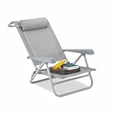 Relaxdays Liegestuhl klappbar, Nackenkissen, Flaschenöffner, 8-Stufig verstellbar, bis 120 Kg, Kunststoff, Stahl, Grau