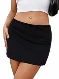 Danysu Mini Rock Mit Hose Drunter Elastischer Tennisrock Damen Y2K Dress Mit Schlitz Schwarz S