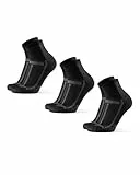 DANISH ENDURANCE Quarter Laufsocken, 3 Paar Knöchelhohe Sportsocken, Leichte Kompression, Atmungsaktiv & Gepolstert, Schweißableitend, Unisex, für Damen & Herren, Schwarz/Grau, 43-47