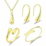 SanKristo Tropfenförmiges Armband, Halskette, Ohrringe und Ring Set, Damen-Schmuckset aus 14 Karat Vergoldetem Gold, Perfekt für Partys Geburtstage und Hochzeiten, Gold