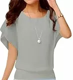 Esprit Damen Batwing Bluse mit Blumenmuster, Rundhalsausschnitt, Kurzarm, Chiffon, Grau, XL