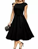 DRESSTELLS Cocktail Kleid Damen Schwarz Elegant 1950er Knielang Rockabilly Hochzeitkleid Vintage Festlich Midilang Abendkleid Kurz Sommer Halloween Kleid Black 3XL