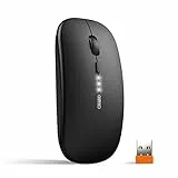 inphic Maus Kabellose wiederaufladbar, Ultra Slim 2.4G Leise Funkmaus Optische Computermaus 2400 DPI mit USB-empfänger für Laptop PC Mac MacBook, Windows, Büro, Akkuladestand sichtbar, schwarz