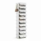 Mondeer Schuhregal, Kunststoff Schuhschrank, Modulares Schuhaufbewahrung mit Tür, Staub- und Wasserabweisend, Platzsparendes, 10 Fächer für Foyer, Schlafzimmer, Wohnzimmer, für 20 Paar Schuhe, Weiß