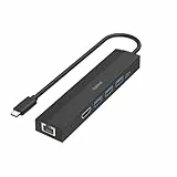 Hama USB-Hub 6 Ports (3X USB-A, USB-C, HDMI, LAN, Ethernet, für Maus, Tastatur, Monitor, Netzwerk etc., bis zu 5 Gbps, Ultra HD, 4K, Thunderbold, Power Delivery)
