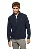 Polo Club Herren Sweatshirt Blau Navy ohne Kapuze und Reißverschluss - Pullover mit Half Zip - Sweatjacke 100% Baumwolle mit Reissverschluss - Gesticktem Logo