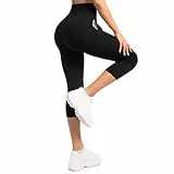 Sanpetix Capri Leggings Damen mit Taschen, Sport Leggings Damen 3/4 mit Taschen für Yoga Schwarz 1 Pack SM